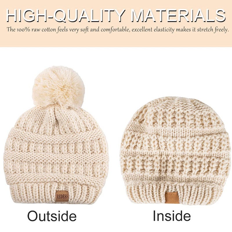 REDESS Baby Kids Winter Warm Hats, Infant Toddler Children Pom Pom Beanie Knit Cap Girls Boys - Image 3